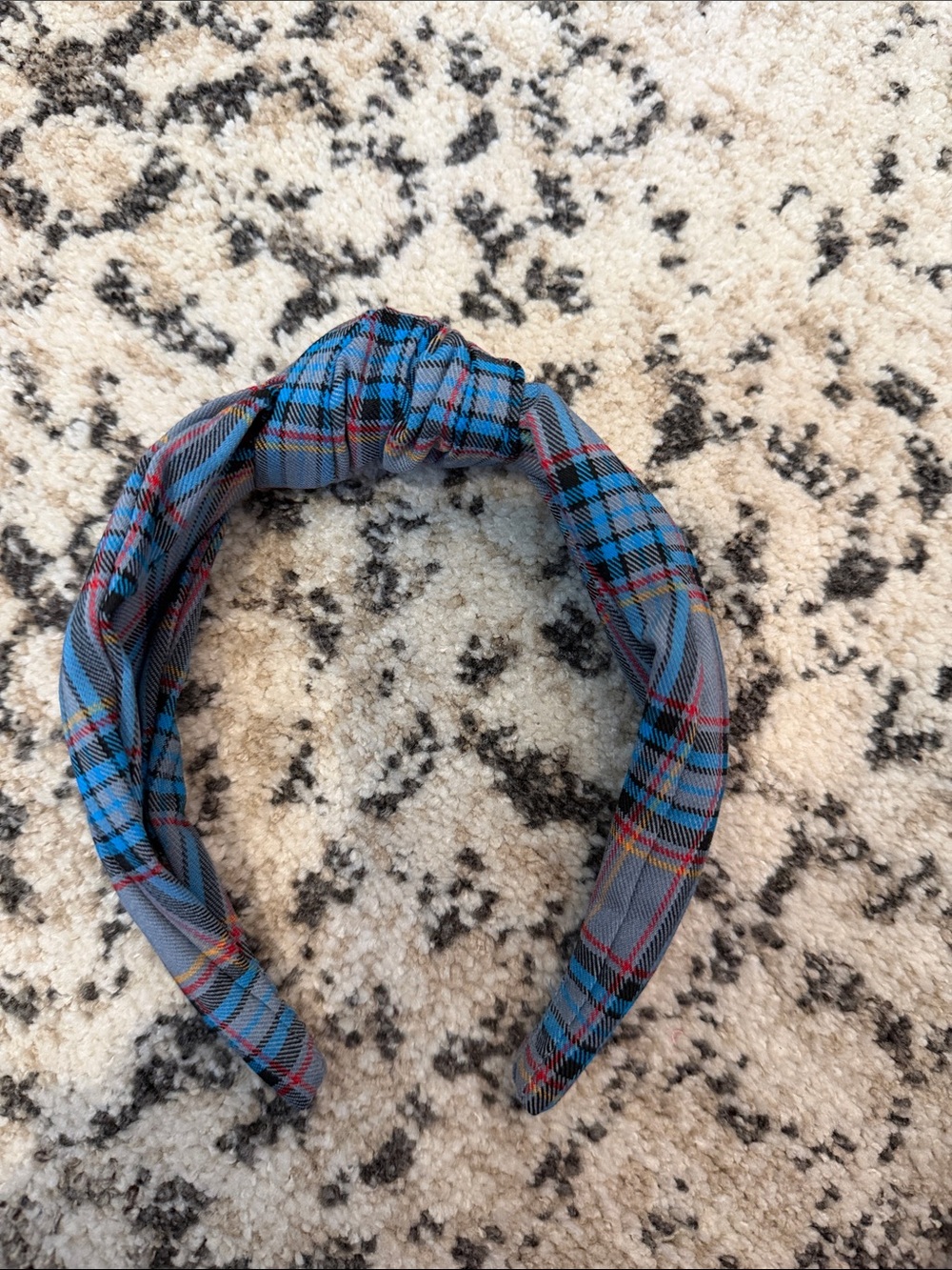 J. Crew Blue Plaid Knotted Headband with Pink and Yellow Stripes